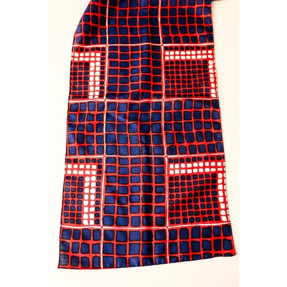 Vintage Michael Murray Silk Red Blue Geometric Scarf rectangle neck USA